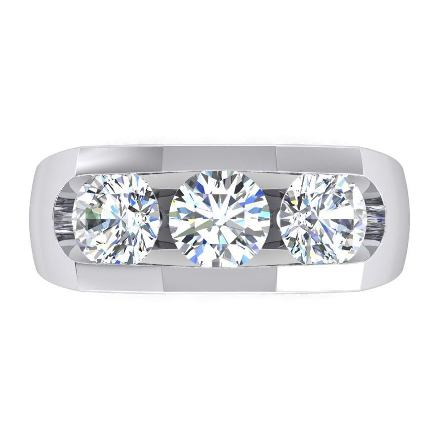 Drei Stein Herren Ring Labor Gezüchtete Rund Diamanten 14K Gold