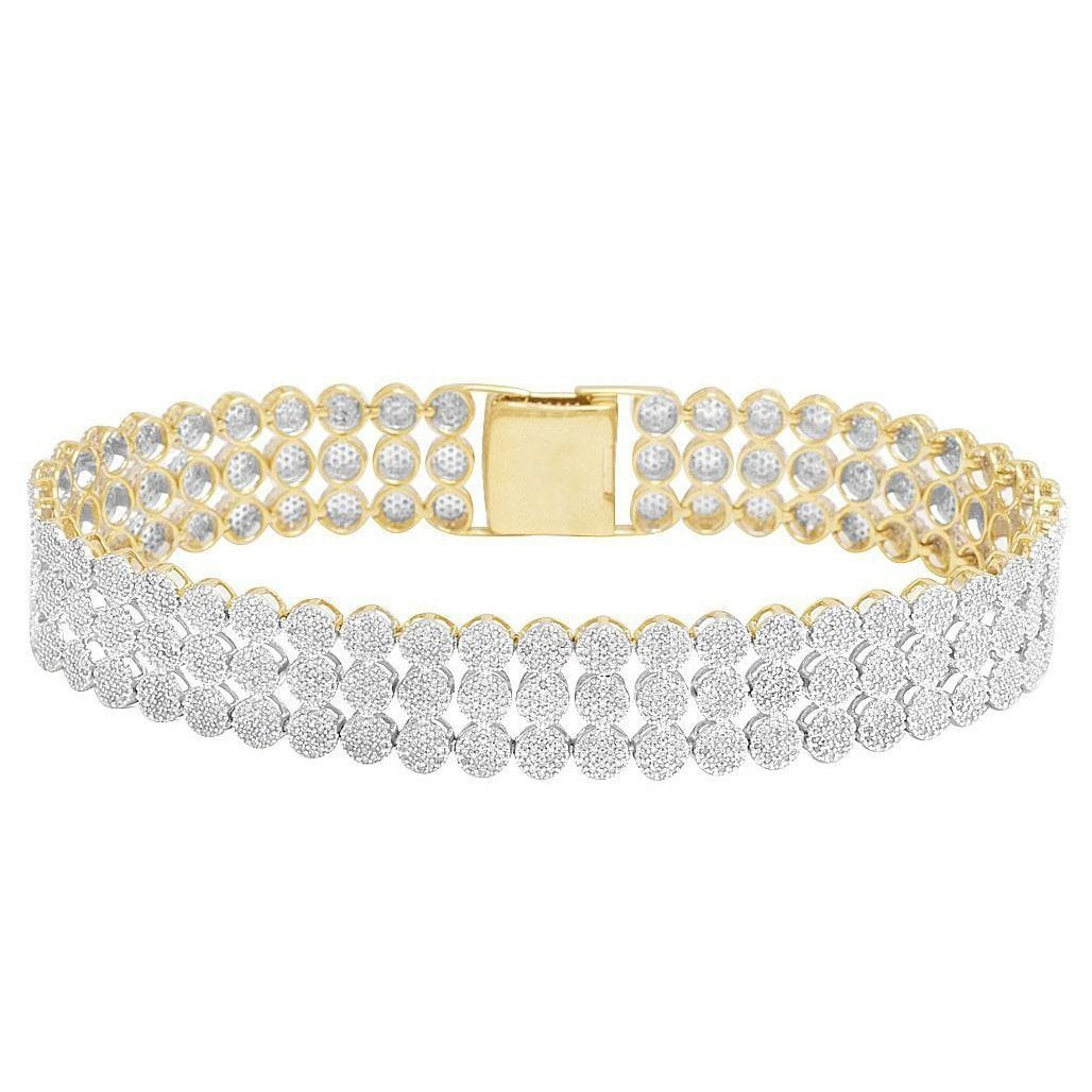 Dreireihiges Herrenarmband Mit 30 Karat Kleinen Natürliche Diamanten Gelbgold 14K