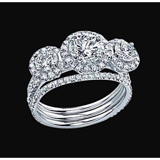 Echt Diamant-Drei-Steine-Ring-Set 3,50 Ct. Schöner Weißgoldring