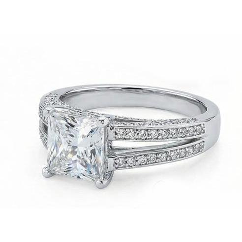 Echt Diamant-Jubiläums-Ausgefallener Ring 3,51 Karat Prinzessin Diamant Gold Weiß