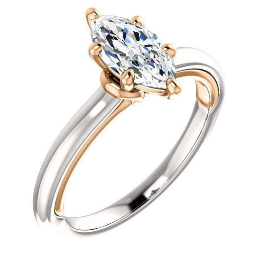 Echt Diamant-Solitärring Marquise Cut 1 Karat Two Tone Damenschmuck