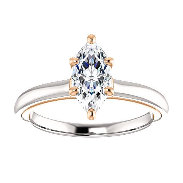 Echt Diamant-Solitärring Marquise Cut 1 Karat Two Tone Damenschmuck