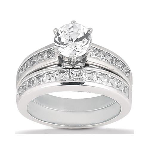  Echt Diamant-Verlobungsring-Set 2,85 Karat Rund Und Princess Cut