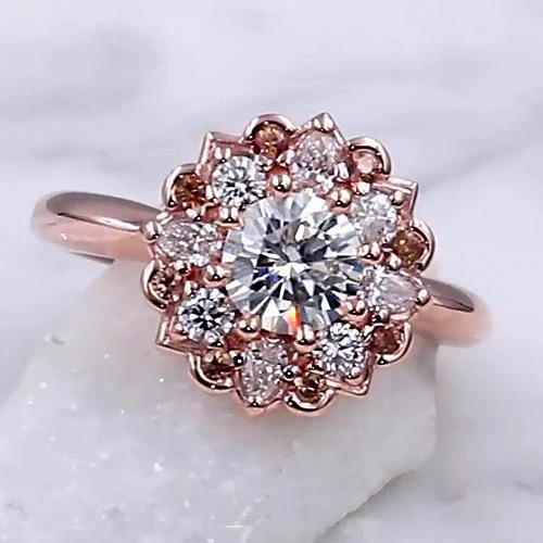 Echt Diamant-Verlobungsring 2 Karat Halo Lotusblume Roségold