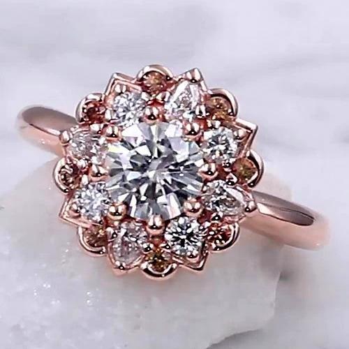 Echt Diamant-Verlobungsring 2 Karat Halo Lotusblume Roségold