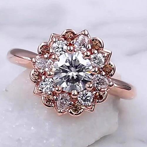 Echt Diamant-Verlobungsring 2 Karat Halo Lotusblume Roségold