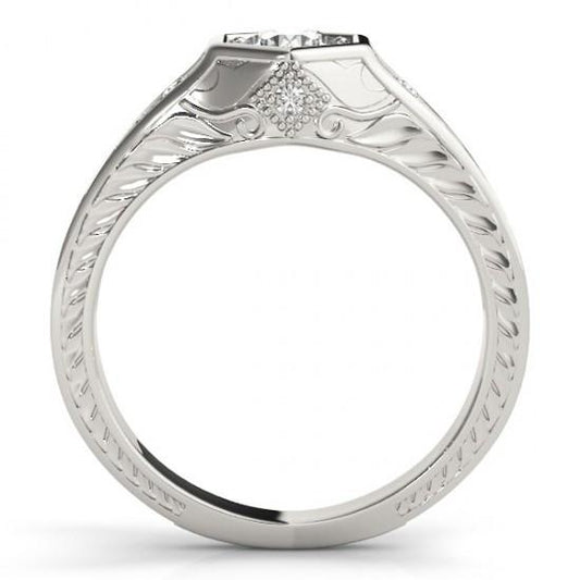 Echt Diamant-Verlobungsring Graviert Antik-Stil 1.50 Karat WG 14K