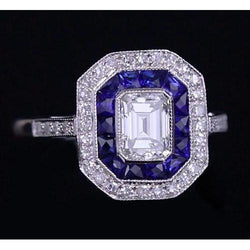 Echt Diamant Antique Style Ring 4,50 Karat Blaue Saphire Damenschmuck