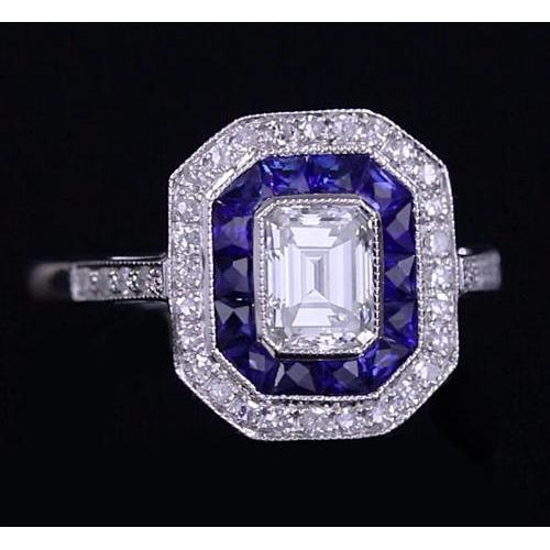 Echt Diamant Antique Style Ring 4,50 Karat Blaue Saphire Damenschmuck