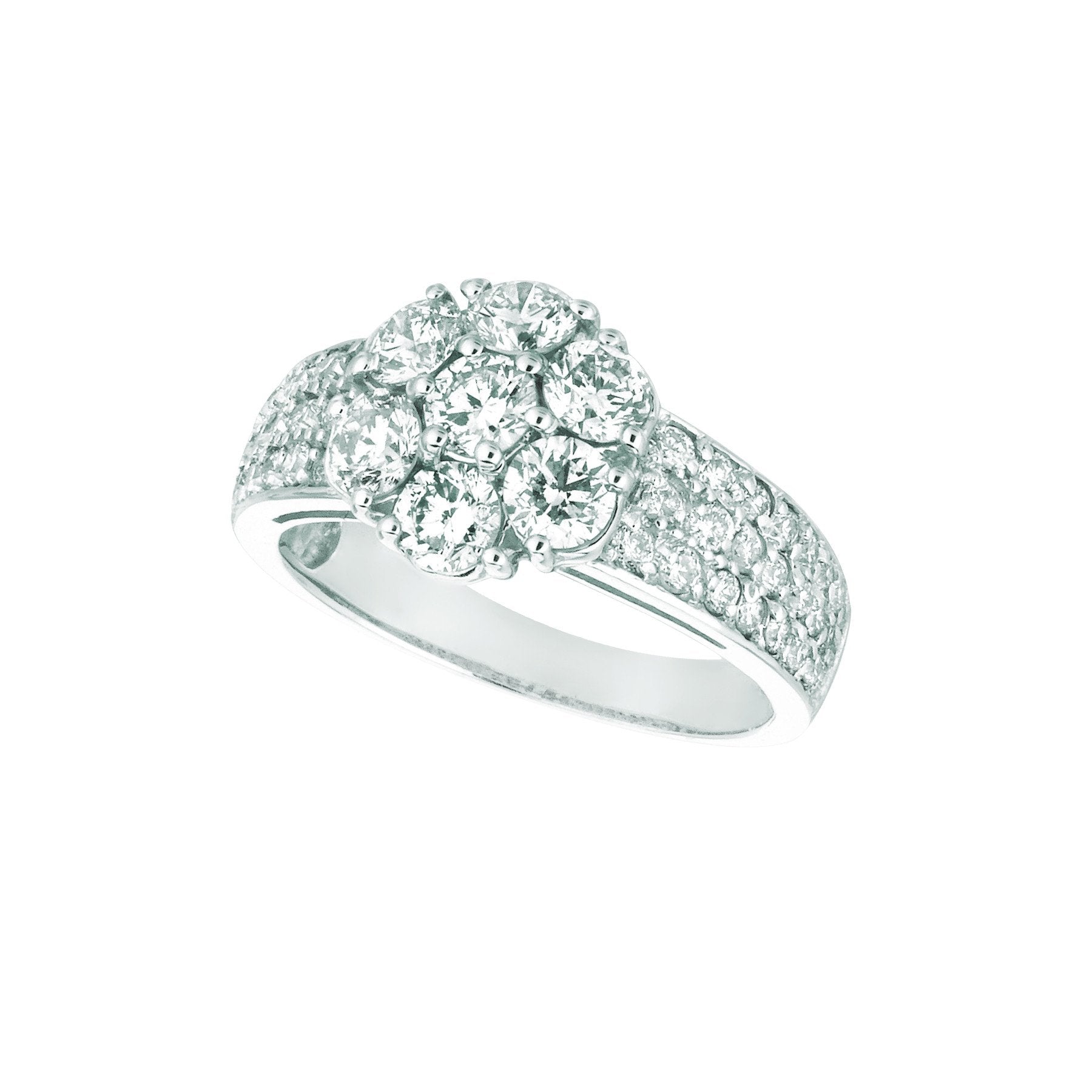 Echt Diamant Flower Fancy Ring 2 Karat 14K Weißgold mit Akzenten