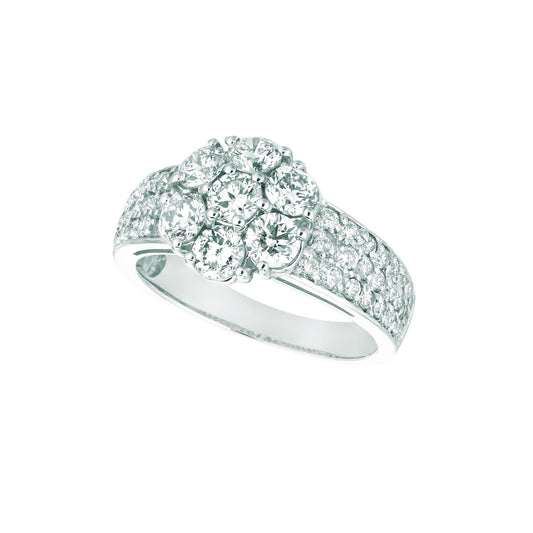 Echt Diamant Flower Fancy Ring 2 Karat 14K Weißgold mit Akzenten