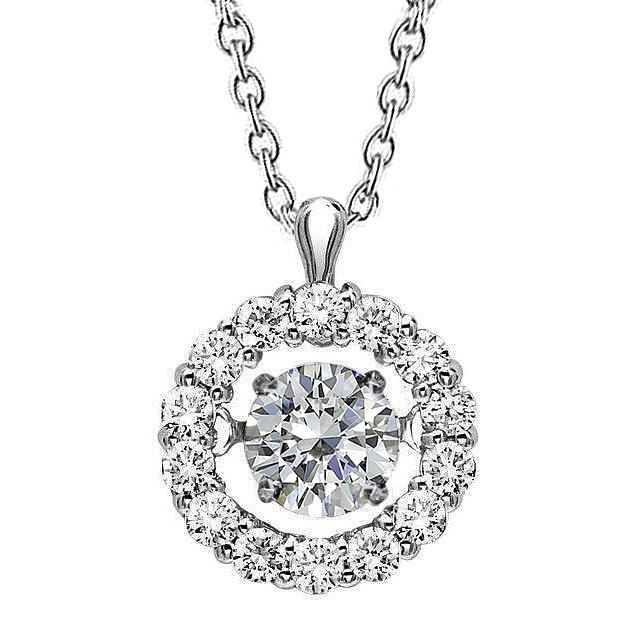 Echt Diamant Lady Halo Pendant 1.85 Carat Prong Set Necklace White Gold 14K