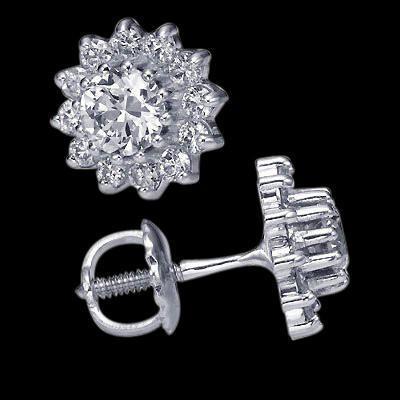 Echt Diamant Ohrstecker 3,70 Cts. Ohrring Mit Schraubverschluss Halo