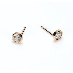 Echt Diamant Runde Lünette Ohrstecker Gelbgold 14K 1 Karat Schmuck