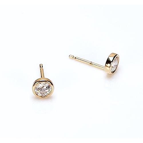 Echt Diamant Runde Lünette Ohrstecker Gelbgold 14K 1 Karat Schmuck