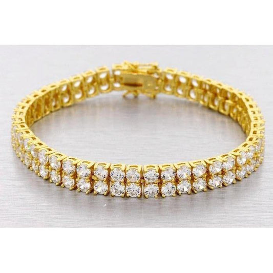 Echt Diamant Zweireihig Sparkling 15.50 Karat Herren Tennisarmband Gelbgold 14K