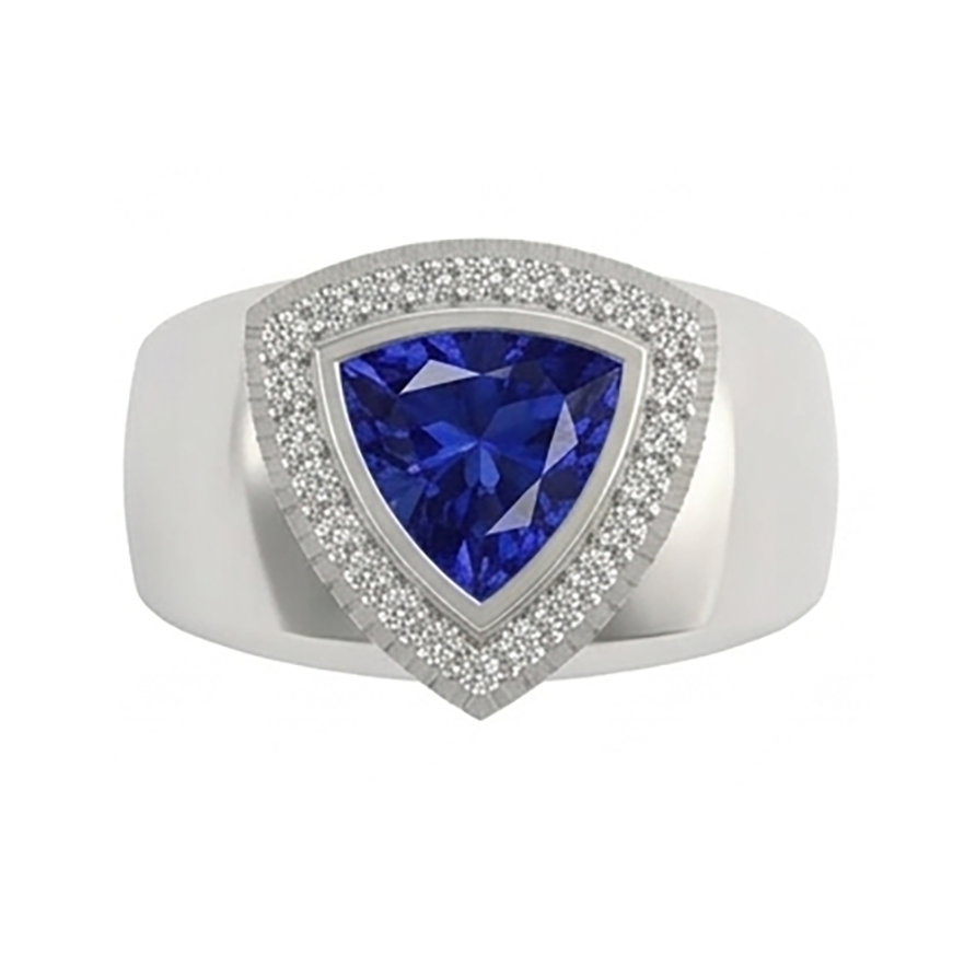 Echter Herrenring Ceylon Saphir Natürlicher Diamant ( nicht im Labor gezüchtet ) Schmuck Trillion...