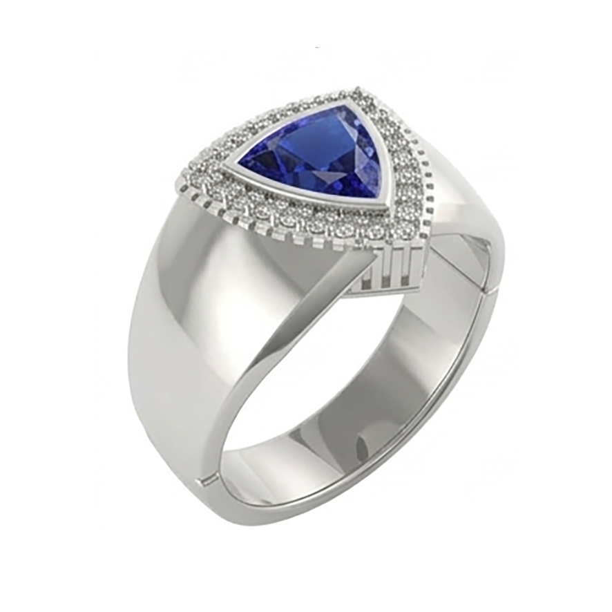 Echter Herrenring Ceylon Saphir Natürlicher Diamant ( nicht im Labor gezüchtet ) Schmuck Trillion...