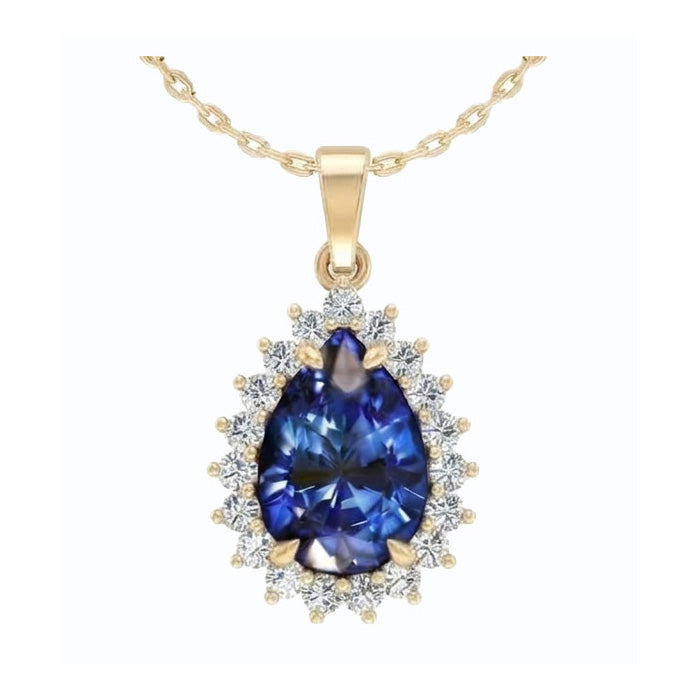Echter Tropfen Form Blauem Saphir Anhänger Mit Diamanten