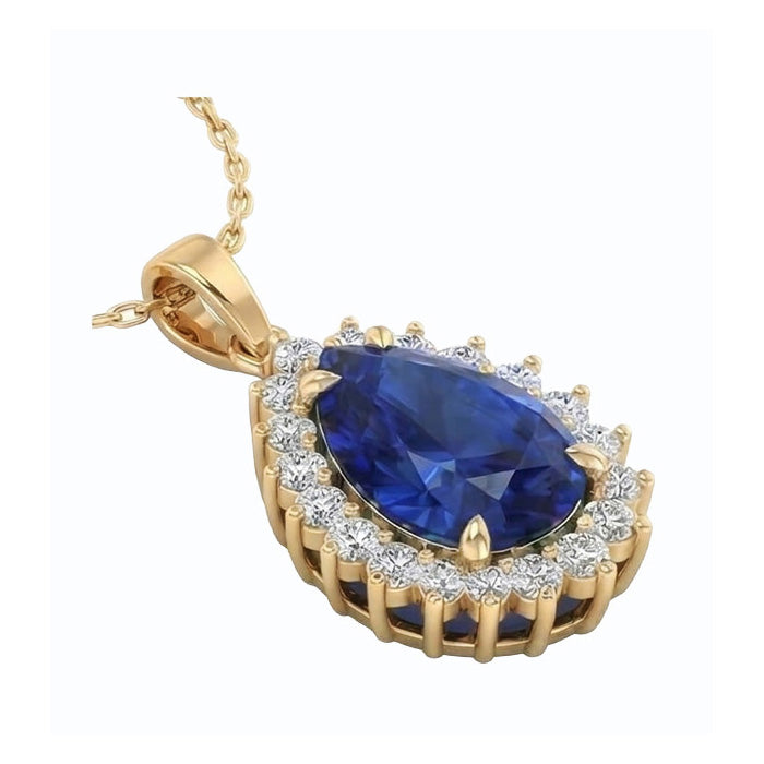 Echter Tropfen Form Blauem Saphir Anhänger Mit Diamanten
