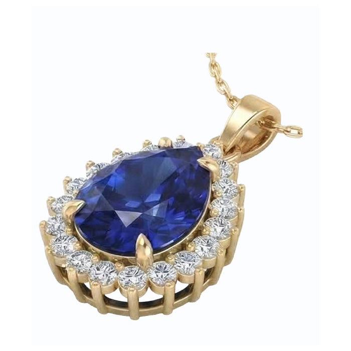 Echter Tropfen Form Blauem Saphir Anhänger Mit Diamanten