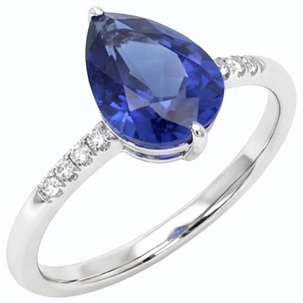 Edelstein Birne blauer Saphir Ring & kleine runde Natürlicher Diamant ( nicht im Labor gezüchtet )en 3 Karat