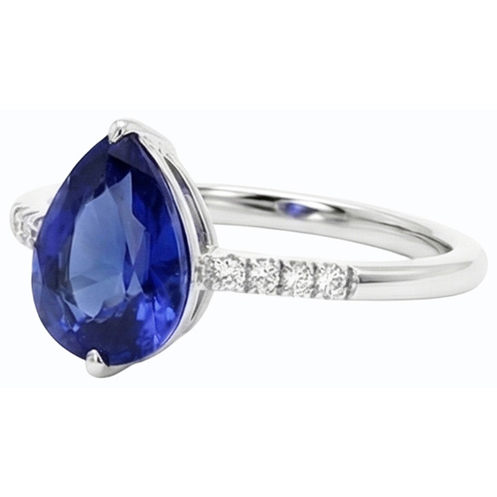 Edelstein Birne blauer Saphir Ring & kleine runde Natürlicher Diamant ( nicht im Labor gezüchtet )en 3 Karat