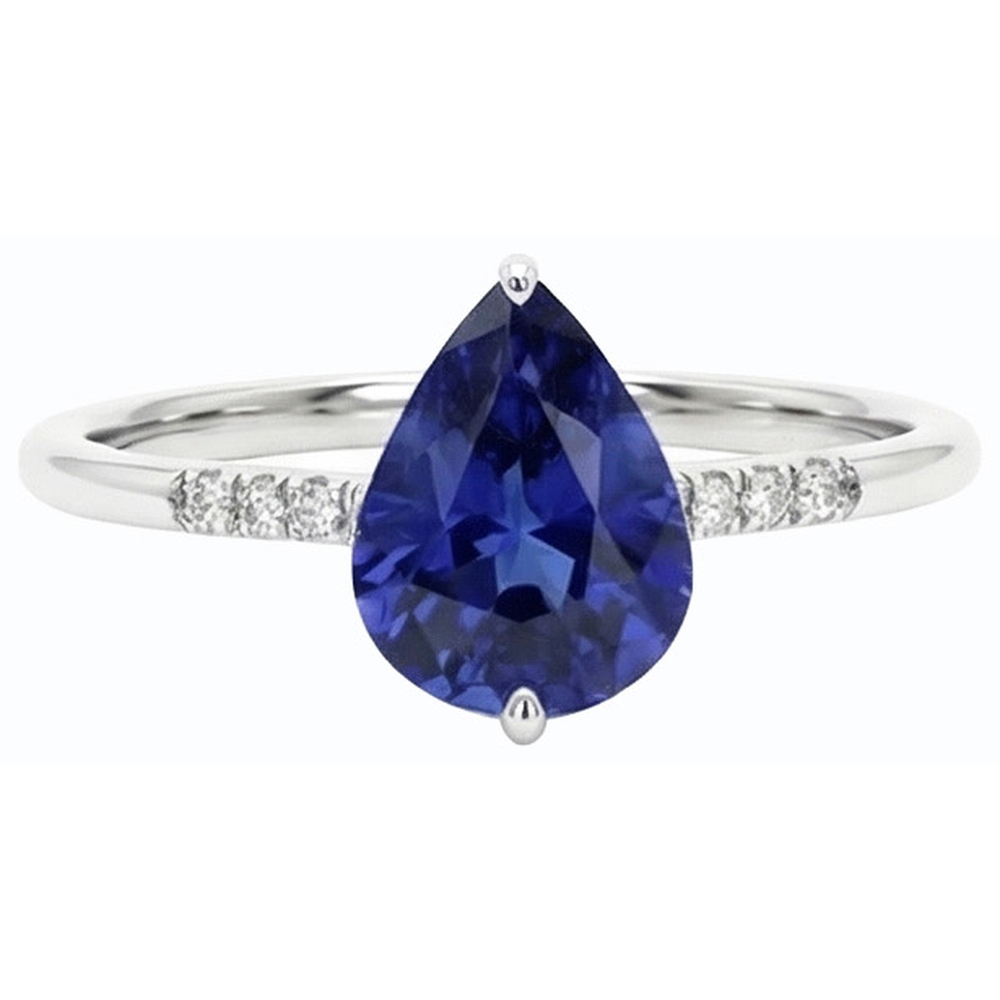 Edelstein Birne blauer Saphir Ring & kleine runde Natürlicher Diamant ( nicht im Labor gezüchtet )en 3 Karat