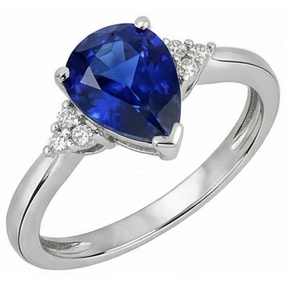 Edelstein Birne tiefblauer Saphirring & Natürlicher Diamant ( nicht im Labor gezüchtet )en 2,50 Karat
