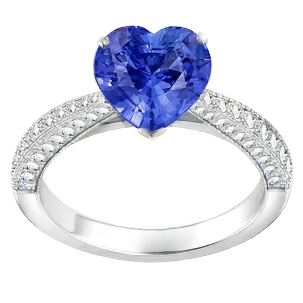 Edelstein Blauer Saphir Ring 4 Karat Mehrreihig Pave Natürlicher Diamants ( nicht im Labor gezüchtet )