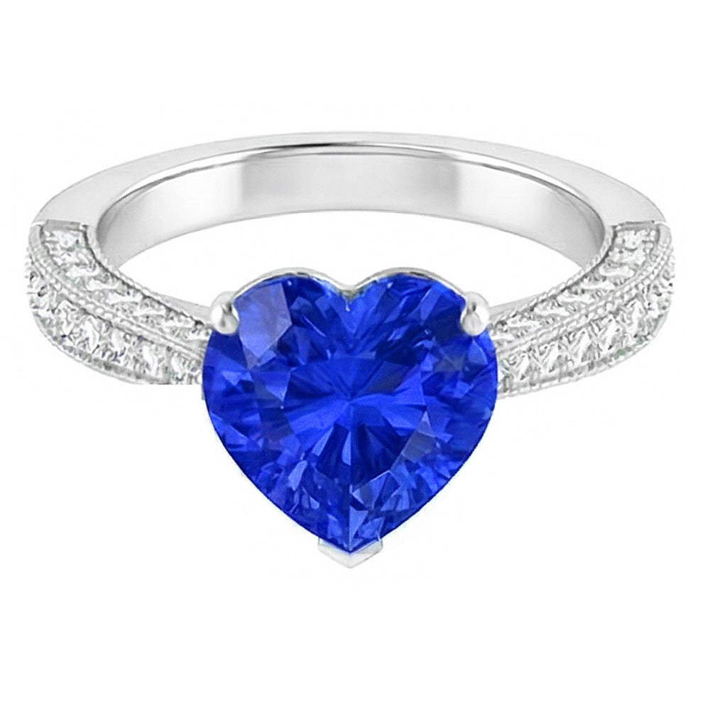 Edelstein Blauer Saphir Ring 4 Karat Mehrreihig Pave Natürlicher Diamants ( nicht im Labor gezüchtet )