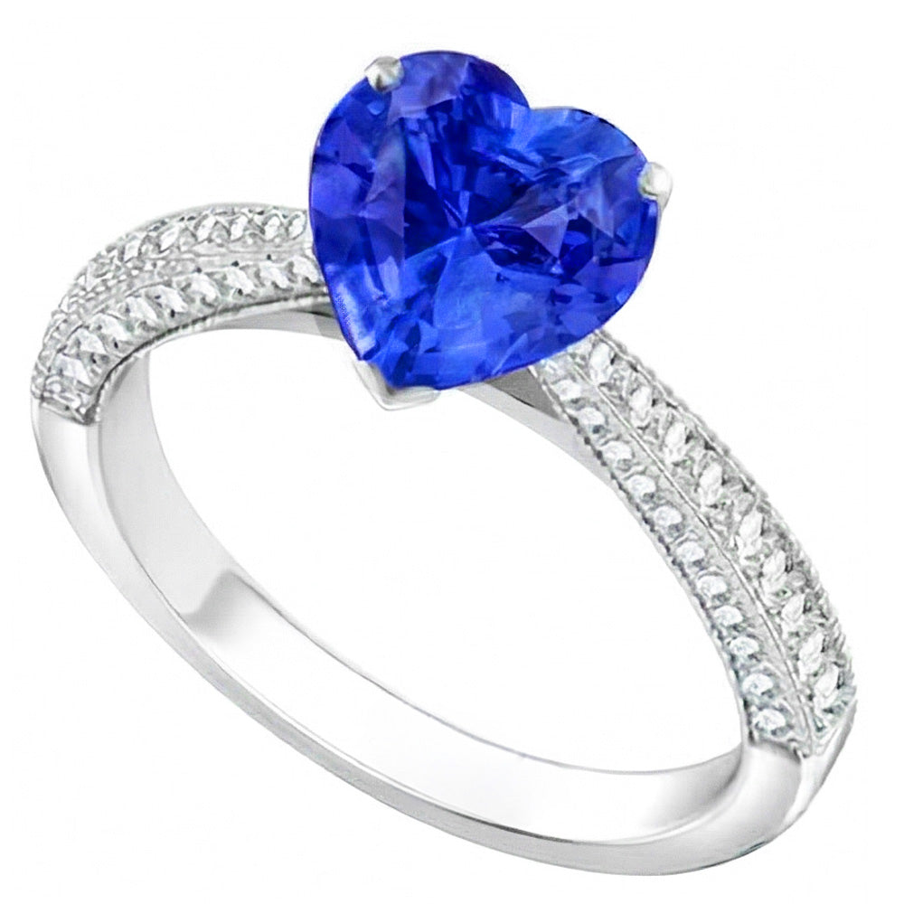 Edelstein Blauer Saphir Ring 4 Karat Mehrreihig Pave Natürlicher Diamants ( nicht im Labor gezüchtet )
