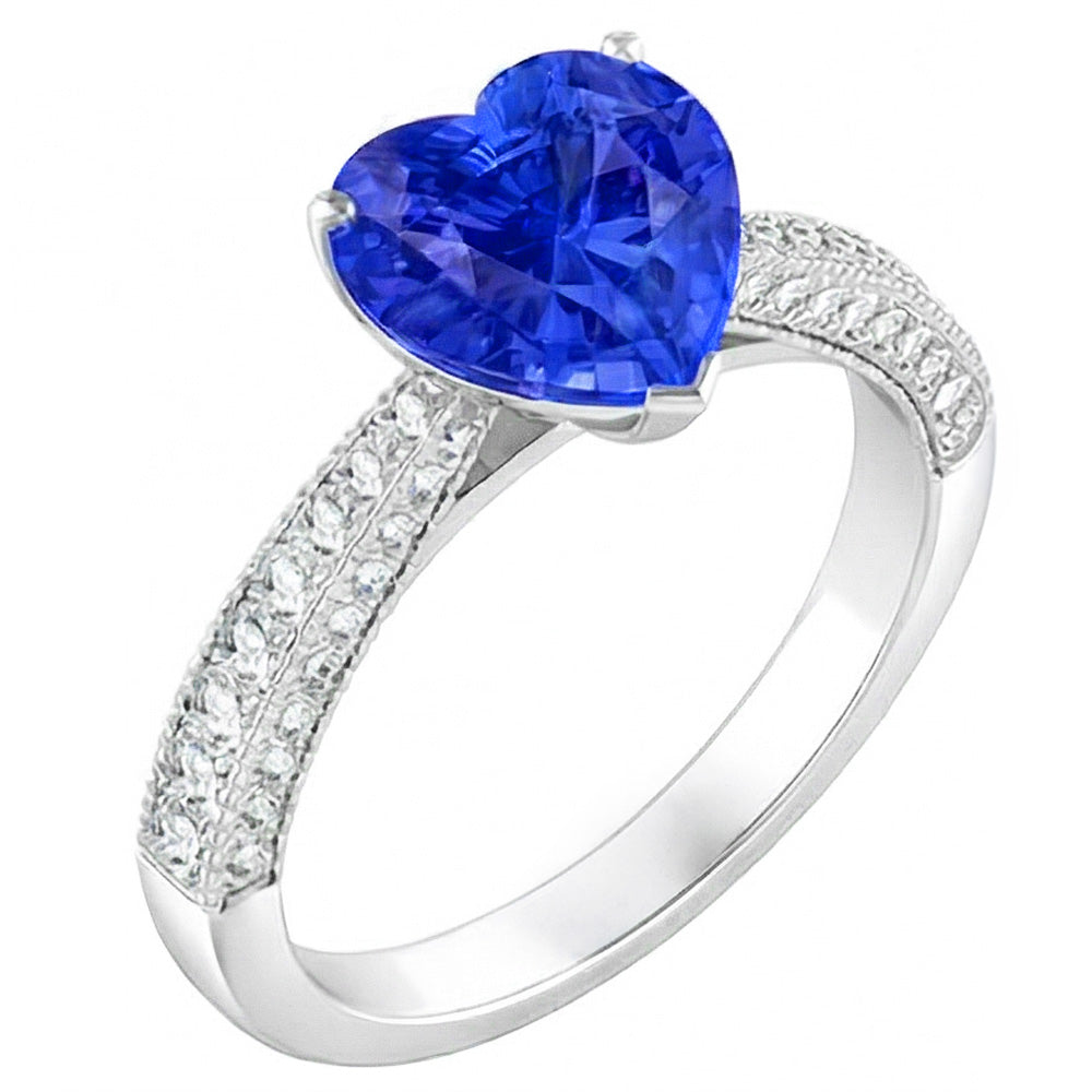 Edelstein Blauer Saphir Ring 4 Karat Mehrreihig Pave Natürlicher Diamants ( nicht im Labor gezüchtet )