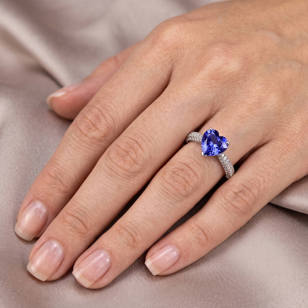 Edelstein Blauer Saphir Ring 4 Karat Mehrreihig Pave Natürlicher Diamants ( nicht im Labor gezüchtet )