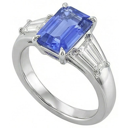 Edelstein Drei Steine Smaragdblauer Saphir & Natürlicher Diamant ( nicht im Labor gezüchtet ) Ring 3,50 Karat