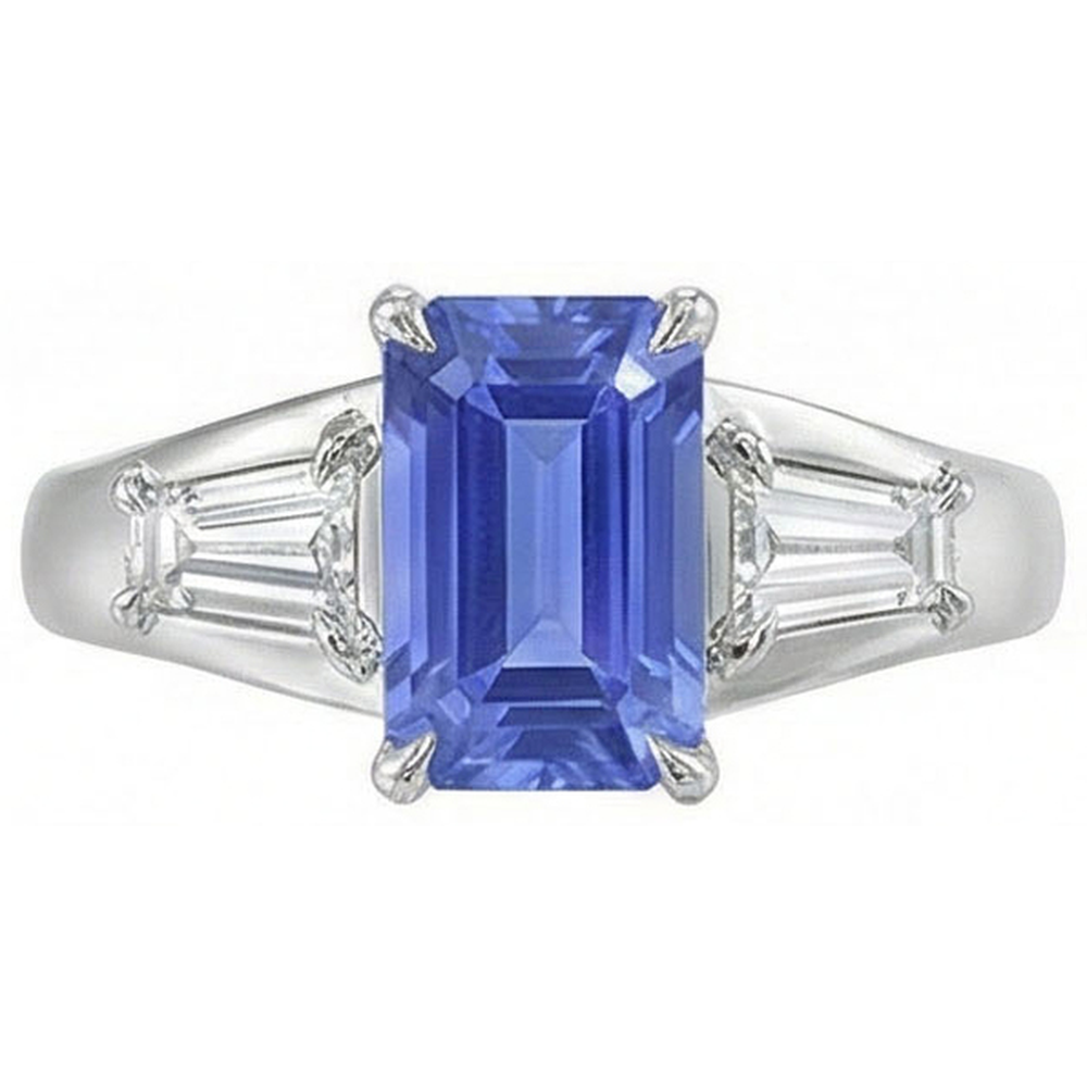 Edelstein Drei Steine Smaragdblauer Saphir & Natürlicher Diamant ( nicht im Labor gezüchtet ) Ring 3,50 Karat