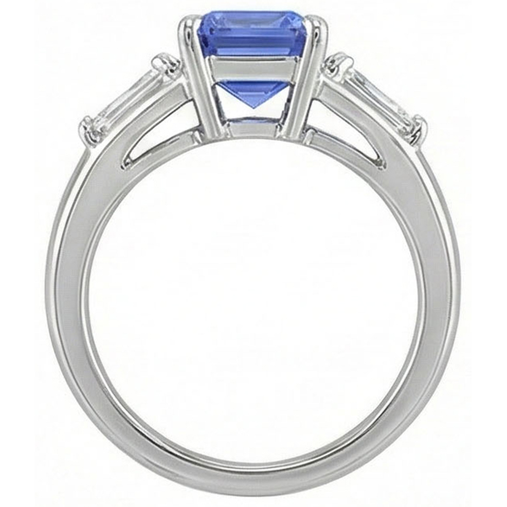 Edelstein Drei Steine Smaragdblauer Saphir & Natürlicher Diamant ( nicht im Labor gezüchtet ) Ring 3,50 Karat