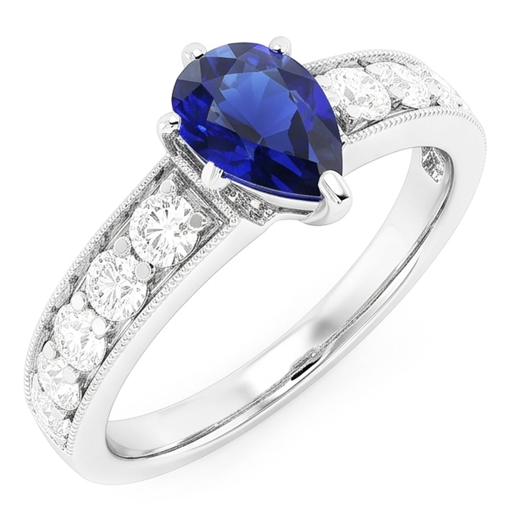 Edelstein Ring Birne Ceylon Saphir Kanalset Natürlicher Diamant ( nicht im Labor gezüchtet )en 3 Karat
