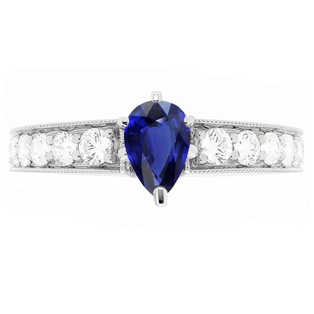 Edelstein Ring Birne Ceylon Saphir Kanalset Natürlicher Diamant ( nicht im Labor gezüchtet )en 3 Karat