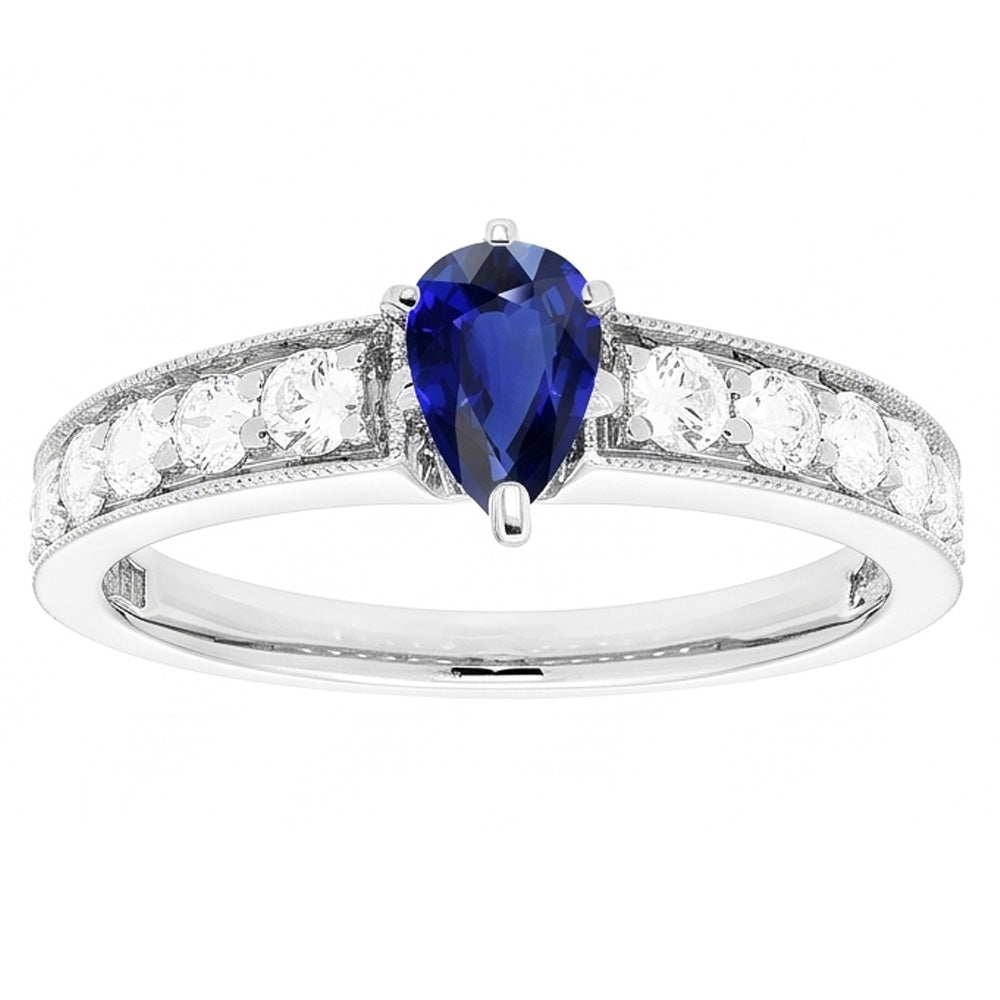 Edelstein Ring Birne Ceylon Saphir Kanalset Natürlicher Diamant ( nicht im Labor gezüchtet )en 3 Karat