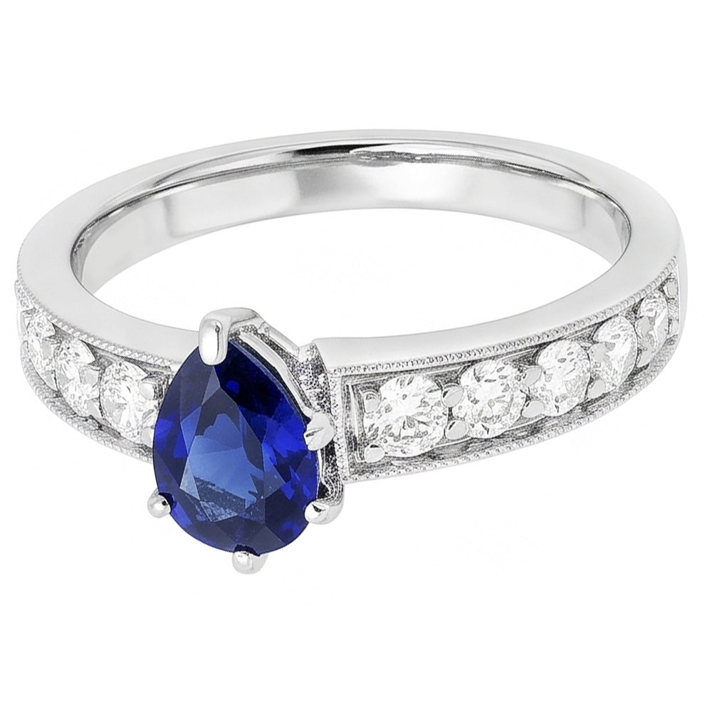 Edelstein Ring Birne Ceylon Saphir Kanalset Natürlicher Diamant ( nicht im Labor gezüchtet )en 3 Karat