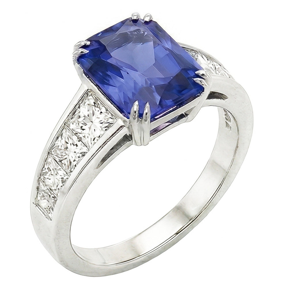 Edelstein Ring Strahlender Saphir Kanal Set Trapezoid Natürlicher Diamant ( nicht im Labor gezüchtet )en 5 Karat