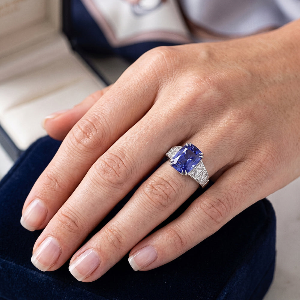 Edelstein Ring Strahlender Saphir Kanal Set Trapezoid Natürlicher Diamant ( nicht im Labor gezüchtet )en 5 Karat