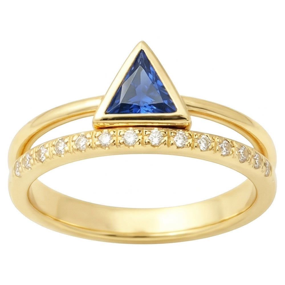 Edelstein Ring Trillion Lünette Set Blauer Saphir 1 Karat Natürlicher Diamant ( nicht im Labor gezüchtet )en Gold
