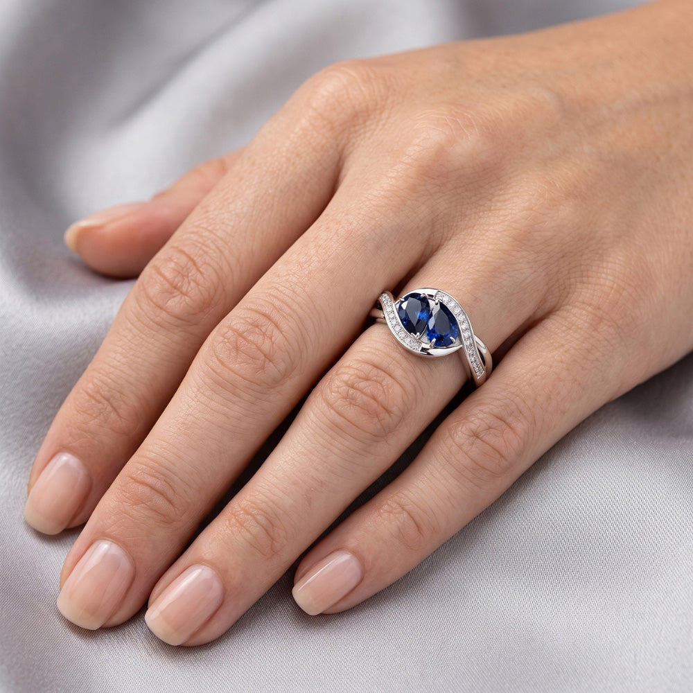 Edelstein Schmuck Birne Blauer Saphir Ring Twisted Style 1.50 Karat