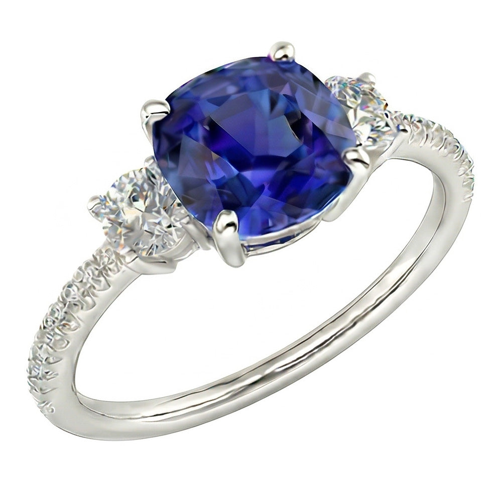 Edelstein Schmuck Kissen Saphir Ring 3,50 Karat 3 Steine Stil