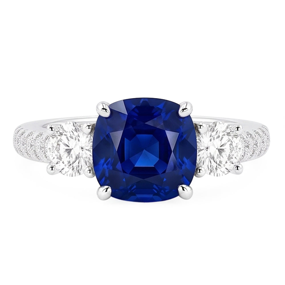Edelstein Schmuck Kissen Saphir Ring 3,50 Karat 3 Steine Stil