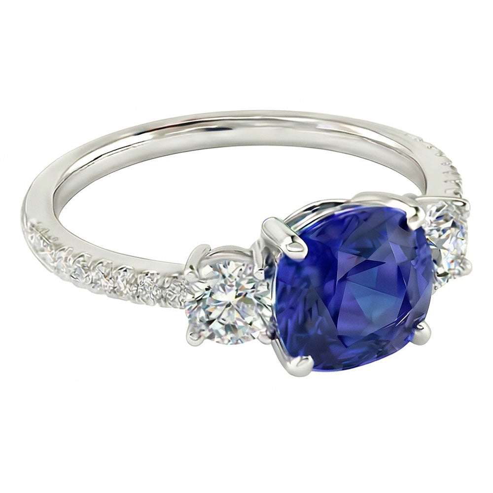 Edelstein Schmuck Kissen Saphir Ring 3,50 Karat 3 Steine Stil