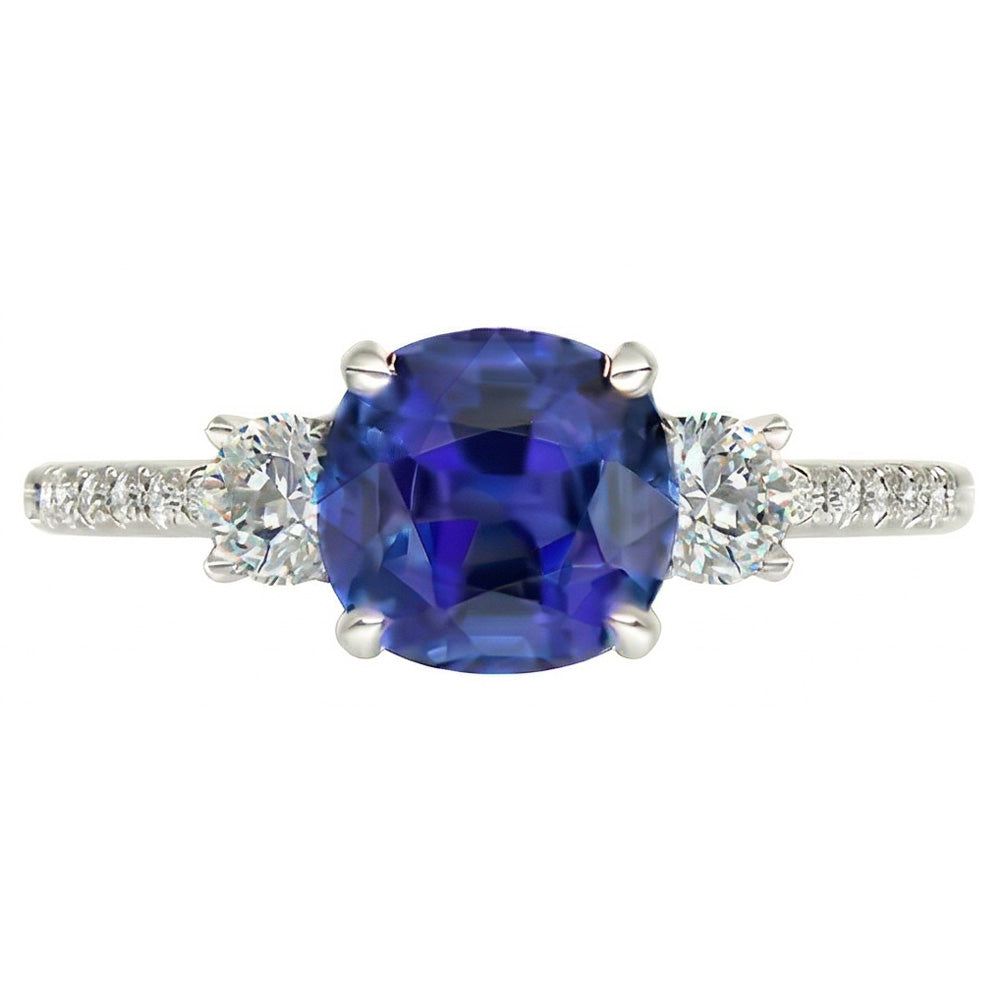 Edelstein Schmuck Kissen Saphir Ring 3,50 Karat 3 Steine Stil