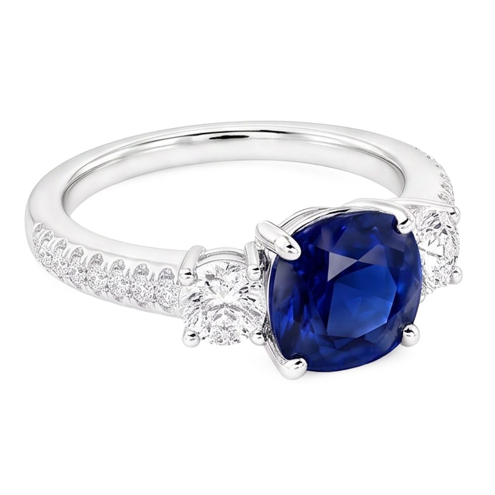 Edelstein Schmuck Kissen Saphir Ring 3,50 Karat 3 Steine Stil